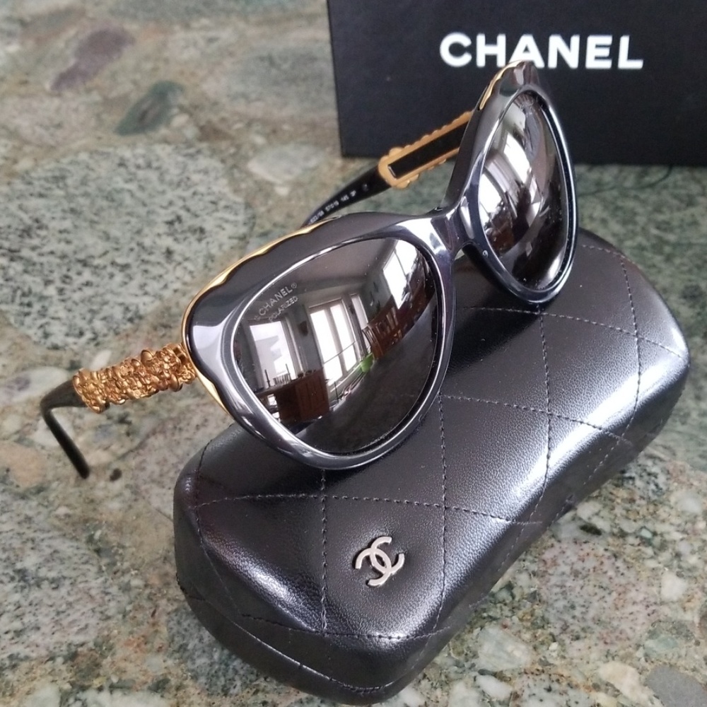 CHANEL Black Blooming Bijou Cat Eye Sunglasses